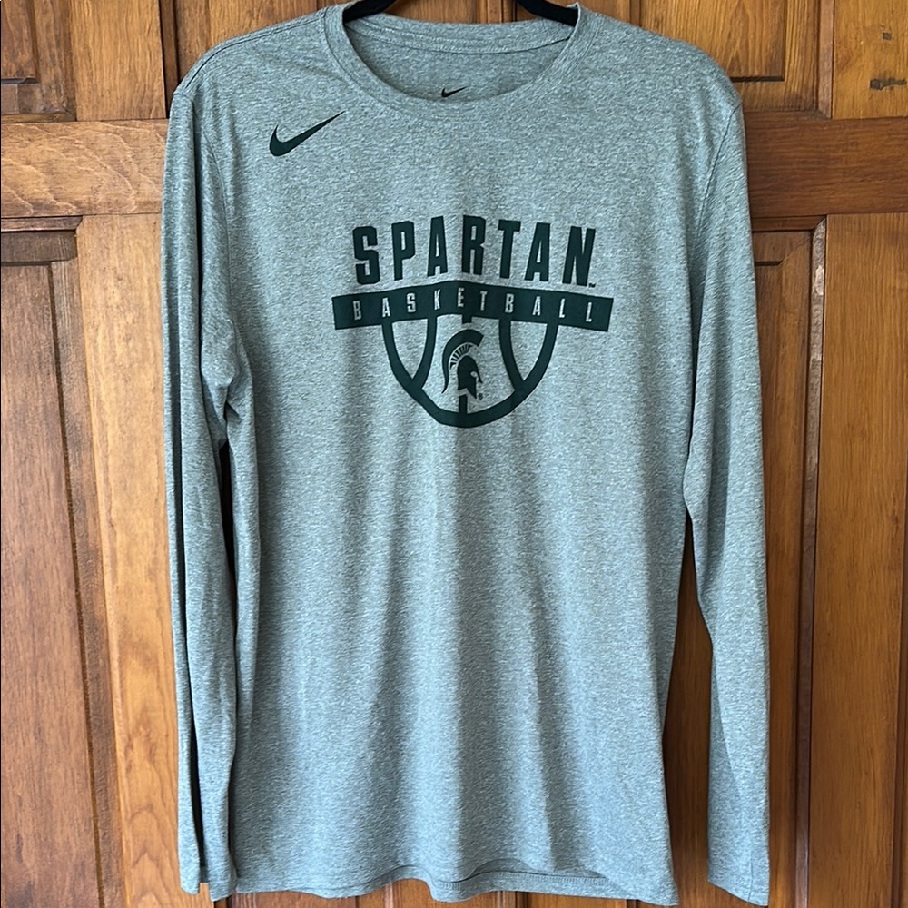 Nike Men's Grey Spartan Basketball Long Sleeve Shirt
